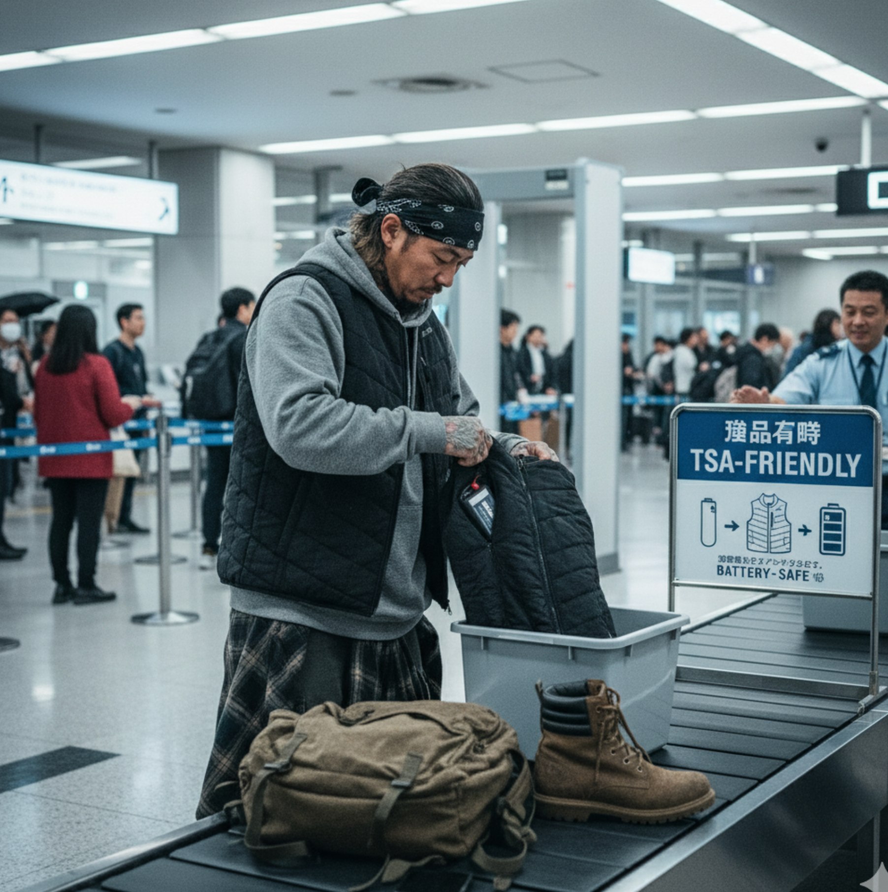ORORO vest TSA-friendly at airport security