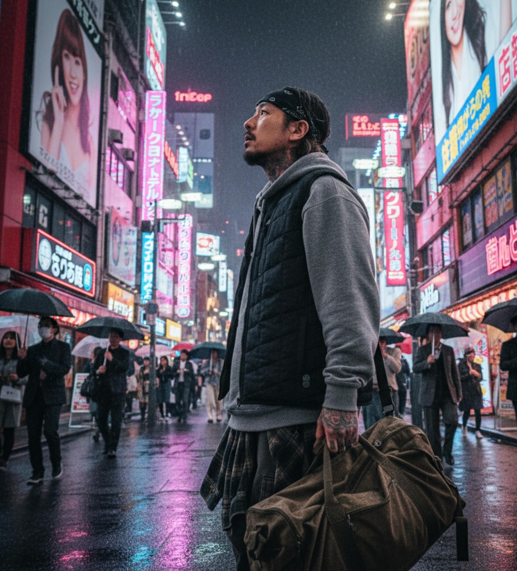 Neon-lit Tokyo streets